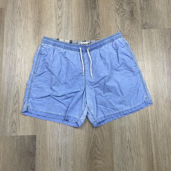Barbour Swim Shorts Mens XL Blue Drawstring Pockets Plaid Lined Trunks Bathing - Picture 1 of 13